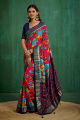 Vivid Burgundy Cotton Silk Floral Print Ready to Wear Saree