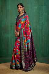 Vivid Burgundy Cotton Silk Floral Print Ready to Wear Saree