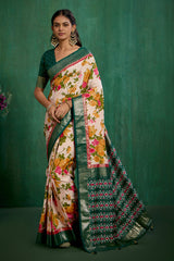 Rose Gold Cotton Silk Floral Print Ready to Wear Saree