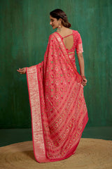 Peach Cotton Silk Patola Print Ready to Wear Saree