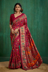 Wine Berry Velvet Tussar Silk Floral Print Ready to Wear Saree