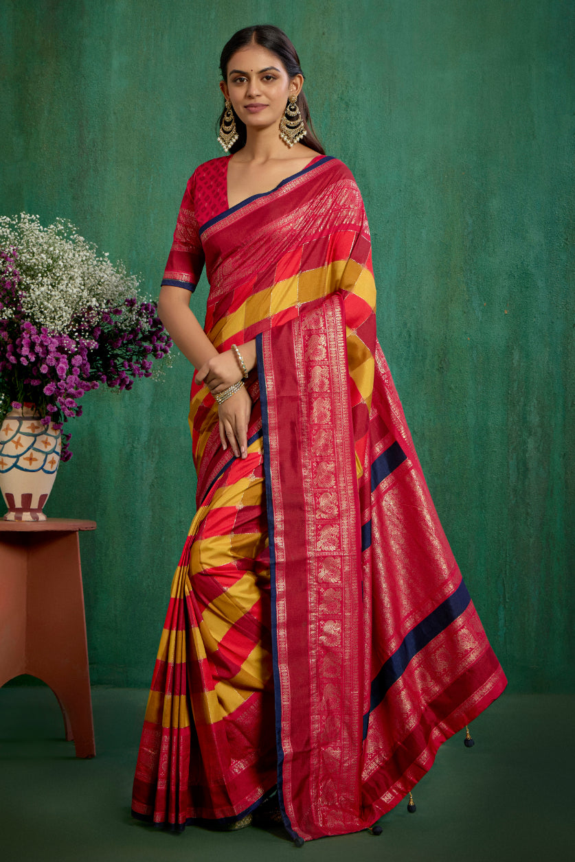 Multi Tussar Silk Block Print Ready to Wear Saree