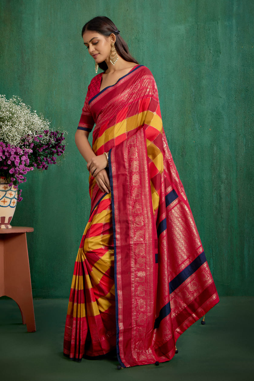 Multi Tussar Silk Block Print Ready to Wear Saree