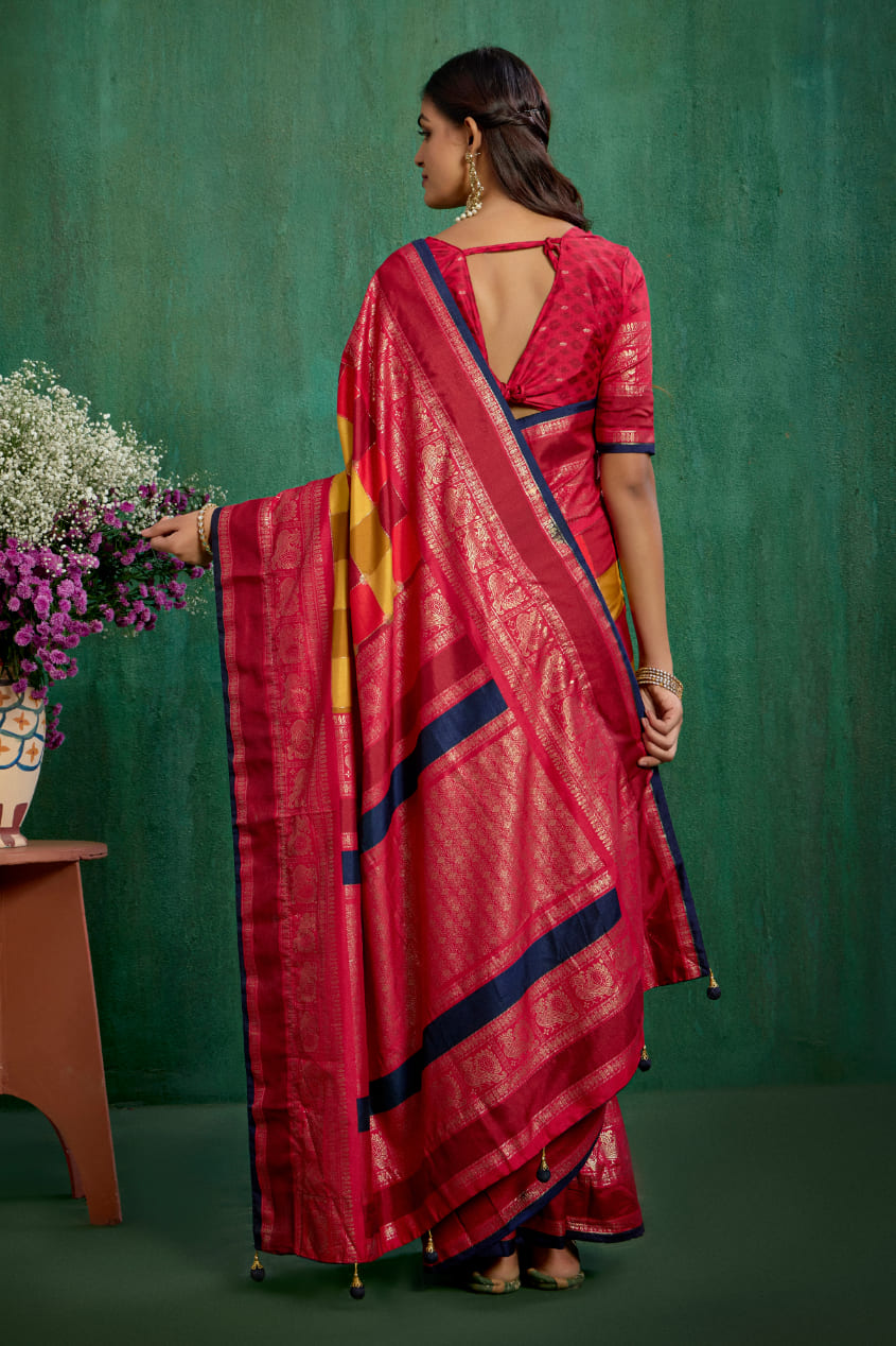 Multi Tussar Silk Block Print Ready to Wear Saree