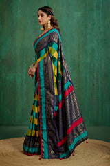 Multi Tussar Silk Block Print Ready to Wear Saree