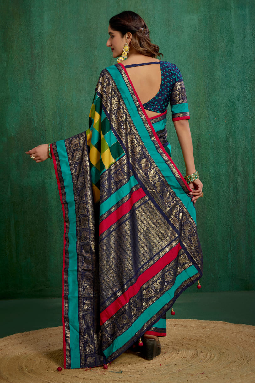 Multi Tussar Silk Block Print Ready to Wear Saree