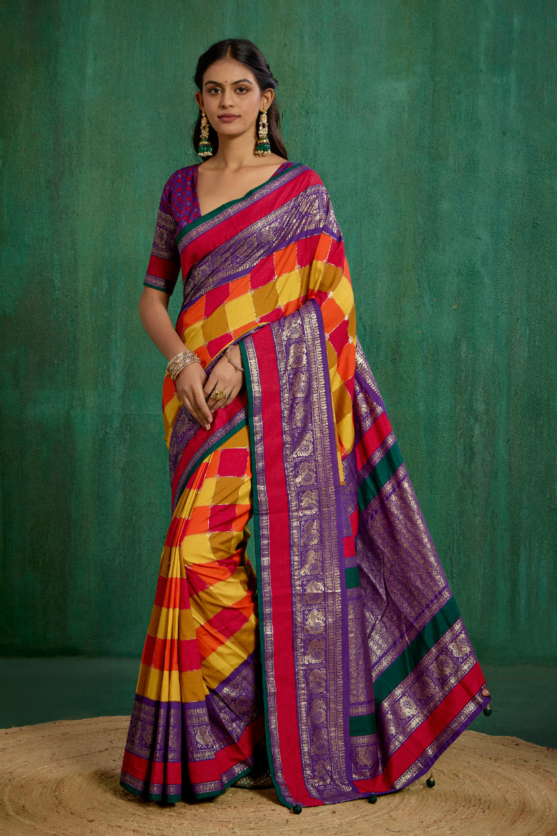 Multi Tussar Silk Block Print Ready to Wear Saree