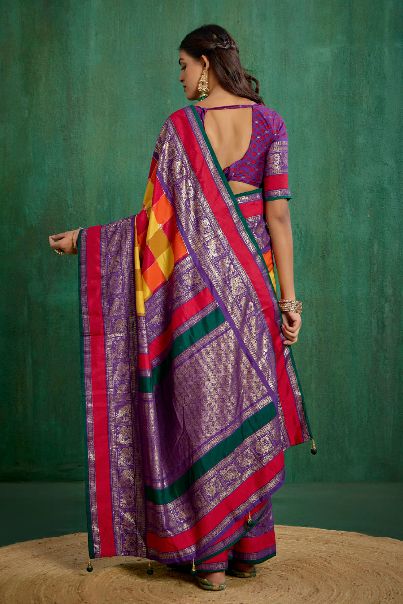 Multi Tussar Silk Block Print Ready to Wear Saree