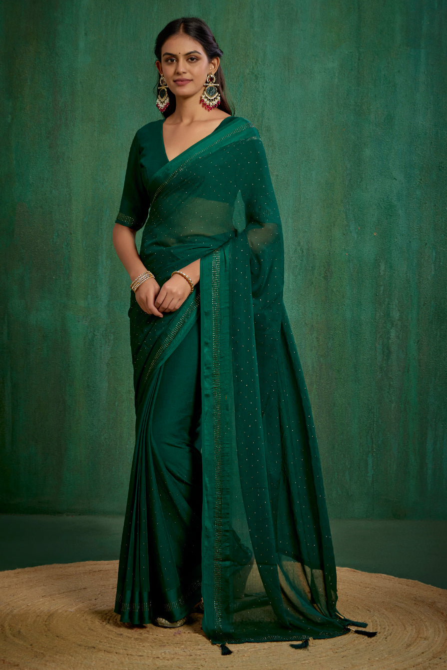 Sherwood Green Chiffon Swarovski Ready to Wear Saree