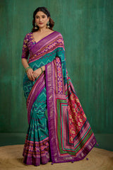 Purple Velvet Tusser silk Patola Print Ready to Wear Saree