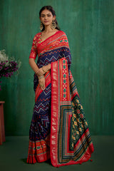 Red Velvet Tusser silk Patola Print Ready to Wear Saree