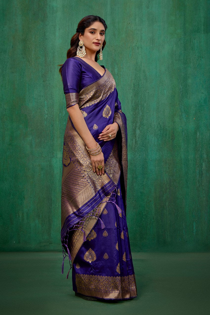 Purple Banarasi Art Silk Woven Jacquard Ready to Wear Saree