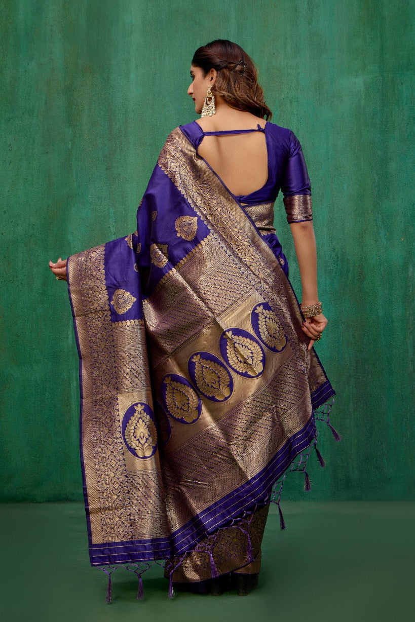 Purple Banarasi Art Silk Woven Jacquard Ready to Wear Saree