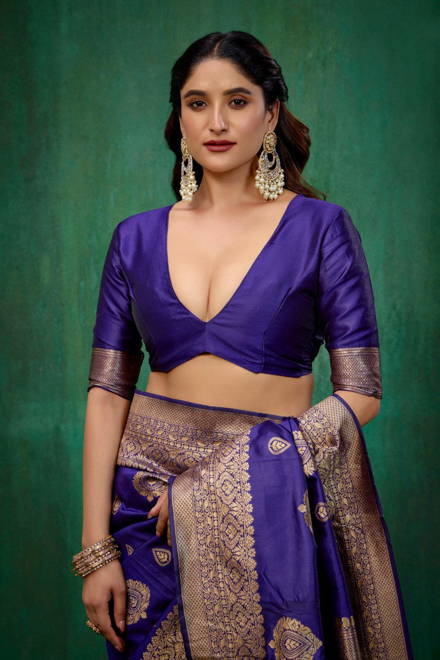 Purple Banarasi Art Silk Woven Jacquard Ready to Wear Saree