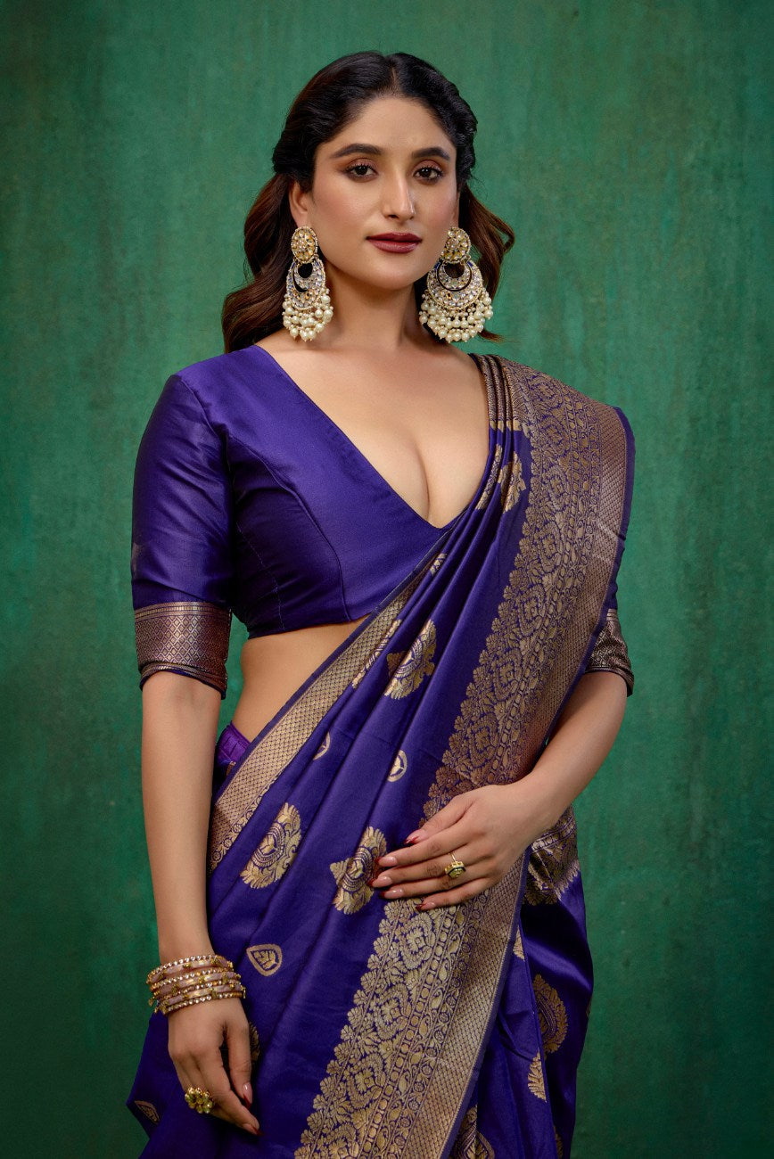 Purple Banarasi Art Silk Woven Jacquard Ready to Wear Saree