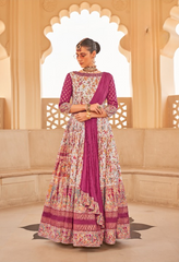 Pink Silk Foil Print Lehenga Choli