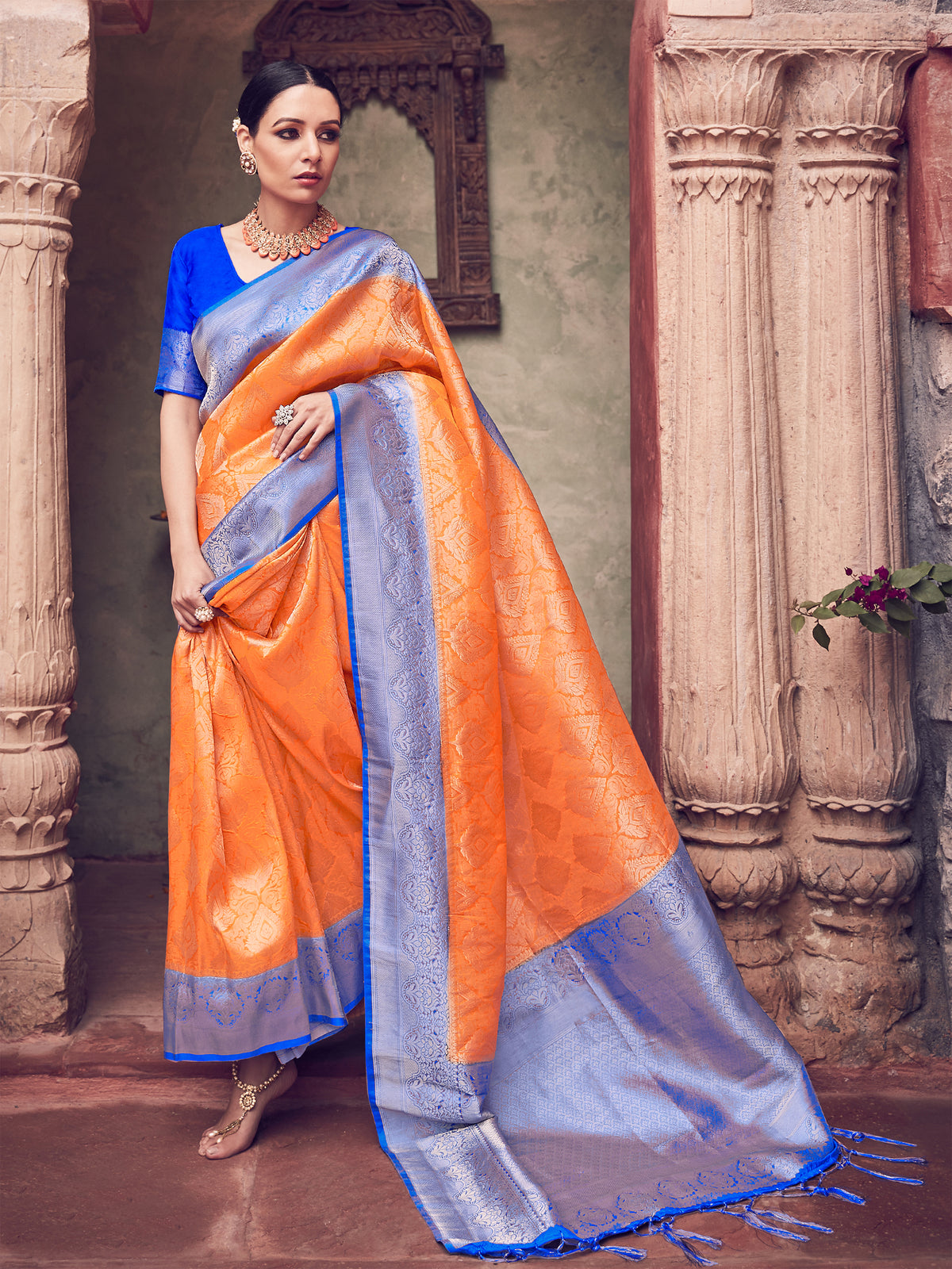 Orange Banarasi Art Silk Woven Ready to Wear Saree