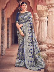 Navy Blue Banarasi Art Silk Woven Saree