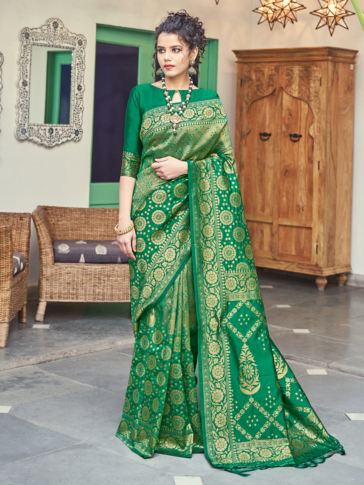 Green Banarasi Art Silk Woven Saree