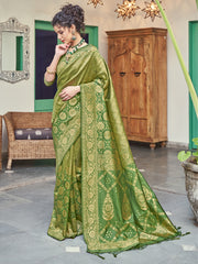 Olive Green Banarasi Art Silk Woven Saree