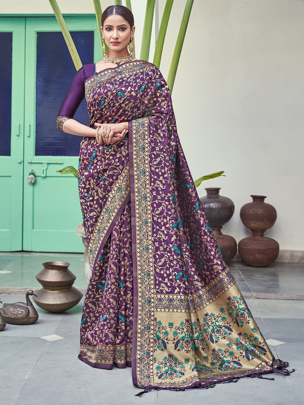 Purple Banarasi Art Silk Woven Saree