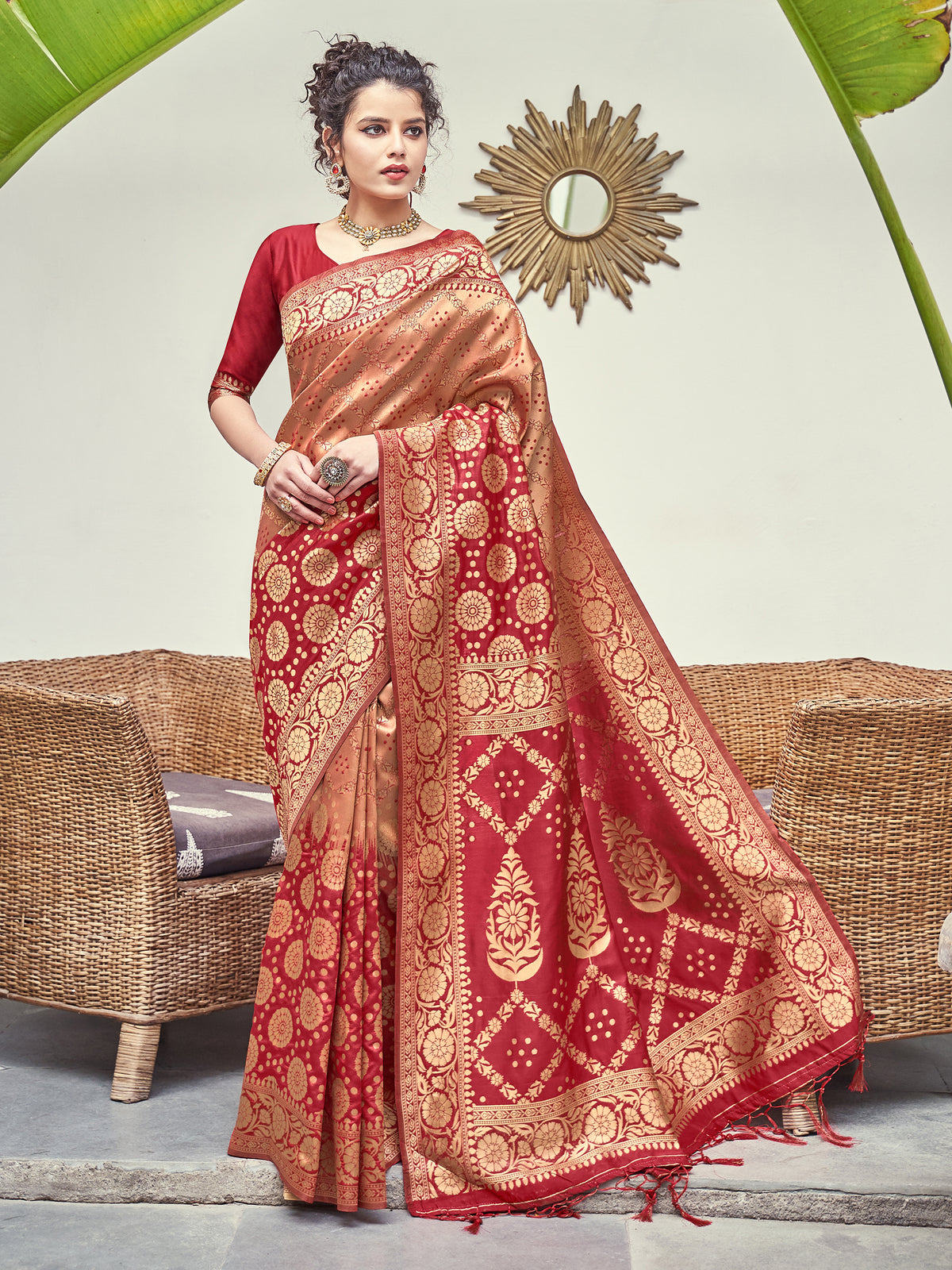 Red Banarasi Art Silk Woven Saree