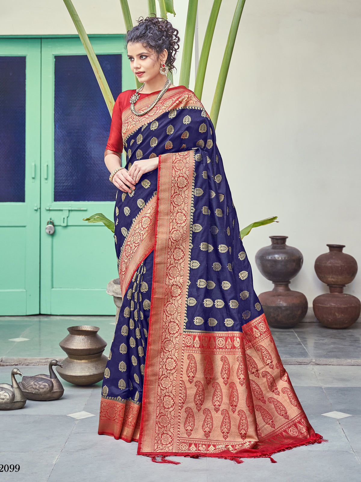 Navy Blue Banarasi Art Silk Woven Saree