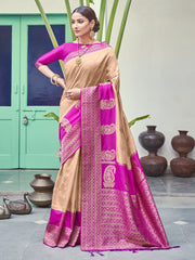 Beige Banarasi Art Silk Woven Saree