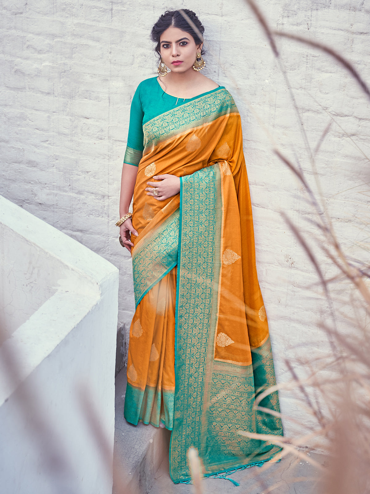 Mustard Banarasi Art Silk Woven Saree