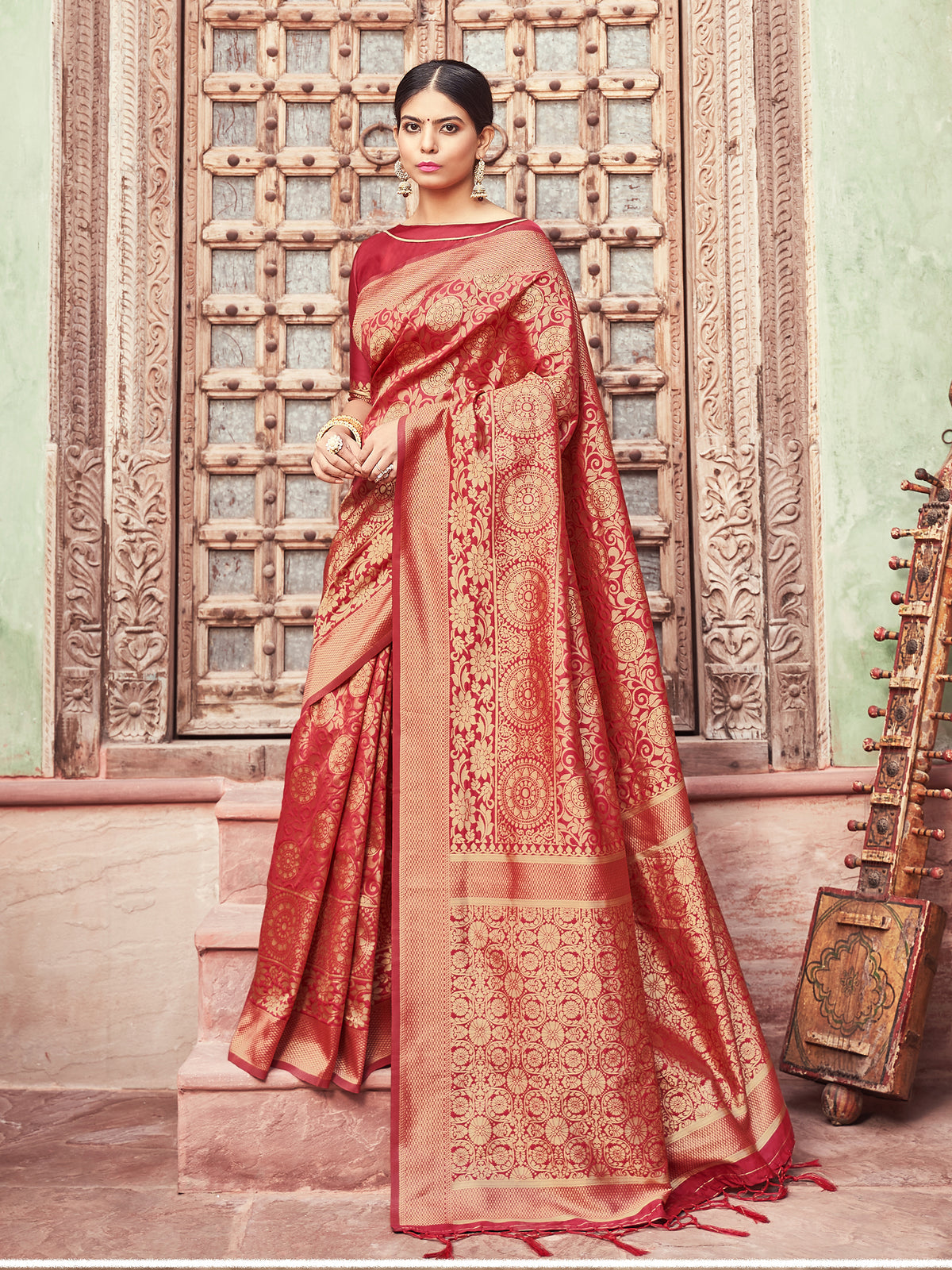 Red Banarasi Art Silk Woven Saree