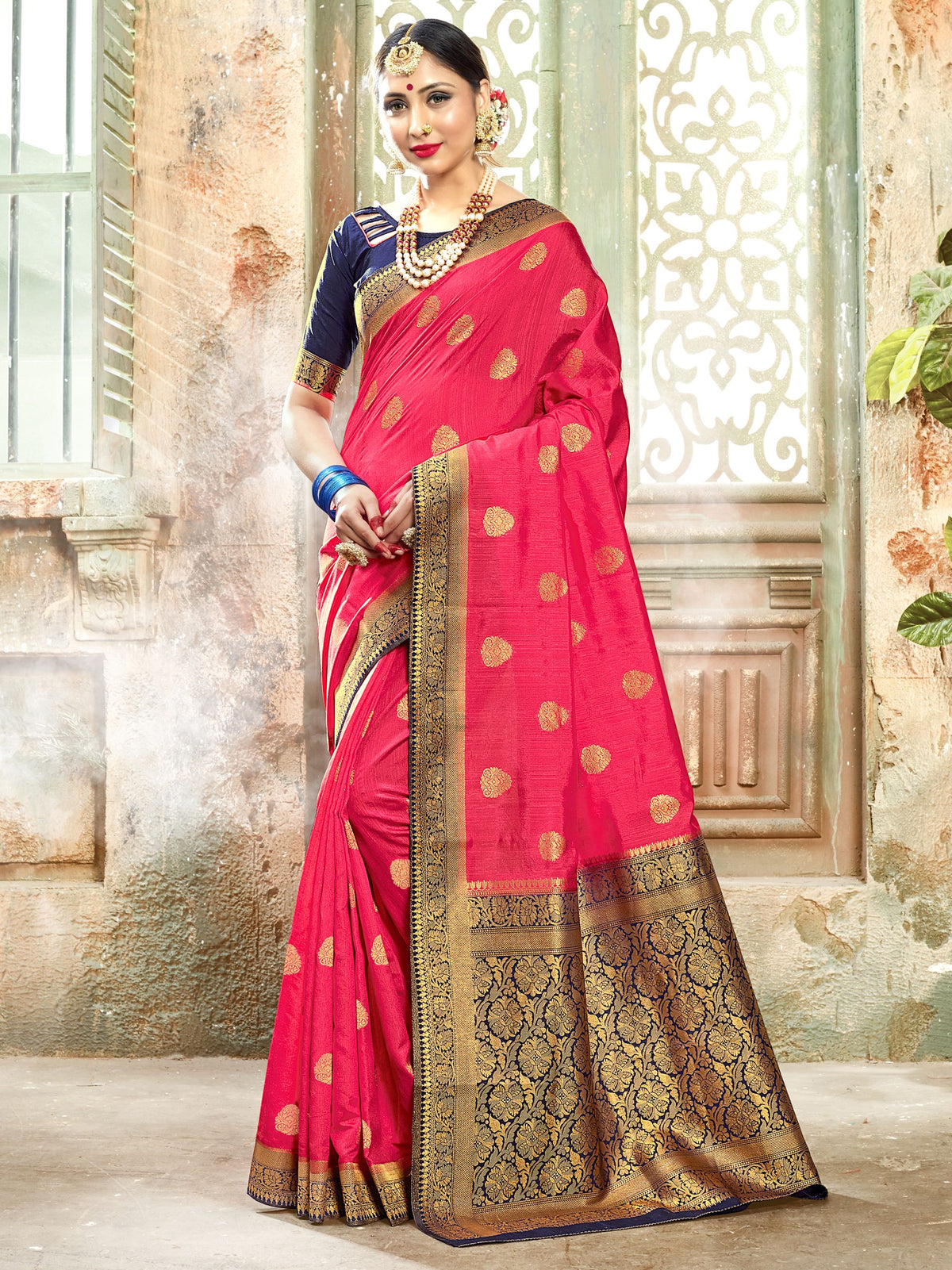 Peach Banarasi Art Silk Woven Saree