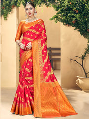 Red Banarasi Art Silk Woven Saree