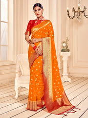 Orange Banarasi Art Silk Woven Saree