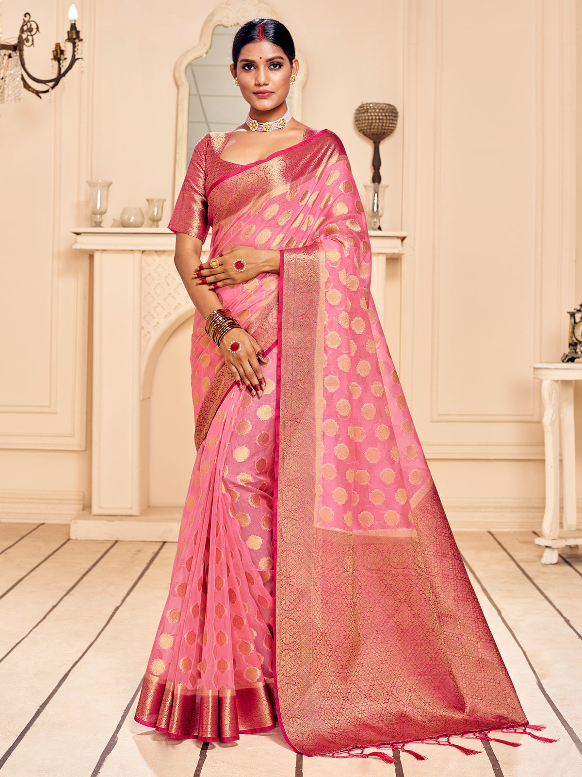 Pink Banarasi Art Silk Woven Saree