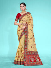 Beige Banarasi Art Silk Woven Saree