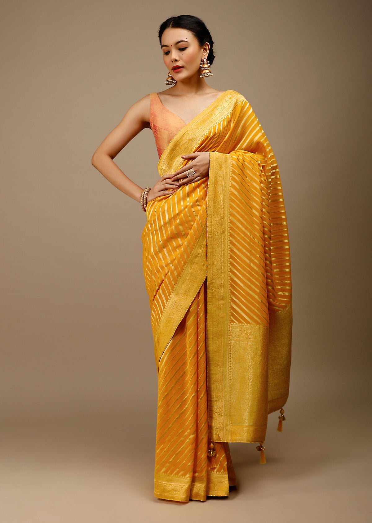 Mustard Banarasi Art Silk Woven Saree