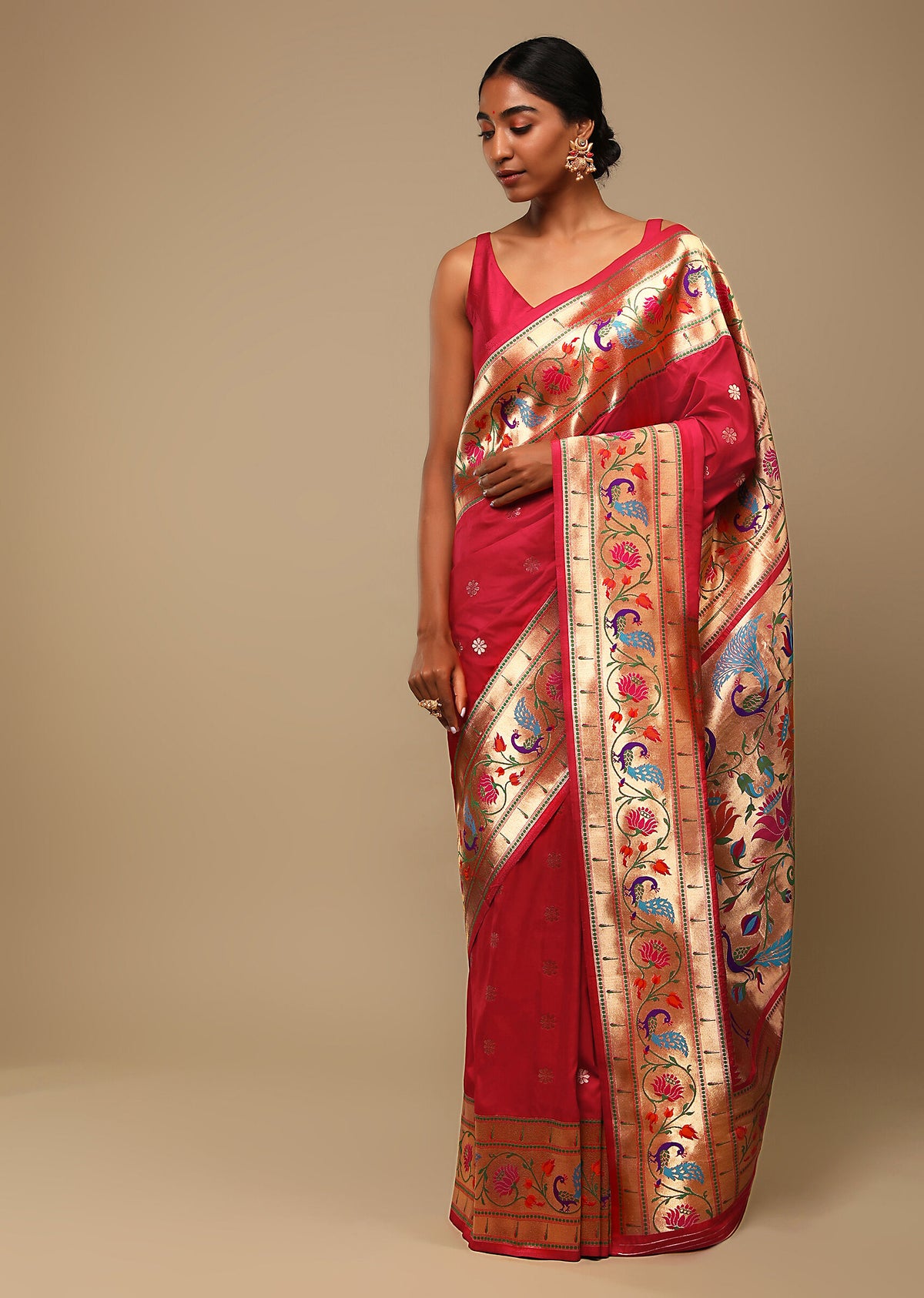 Sari tissé en soie d'art Banarasi rose