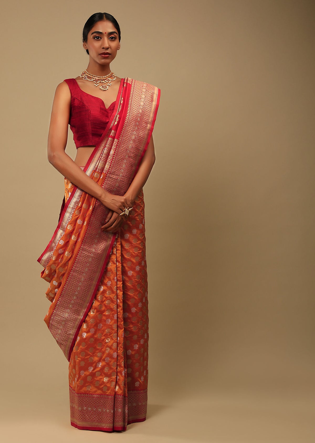 Orange Banarasi Art Silk Woven Saree