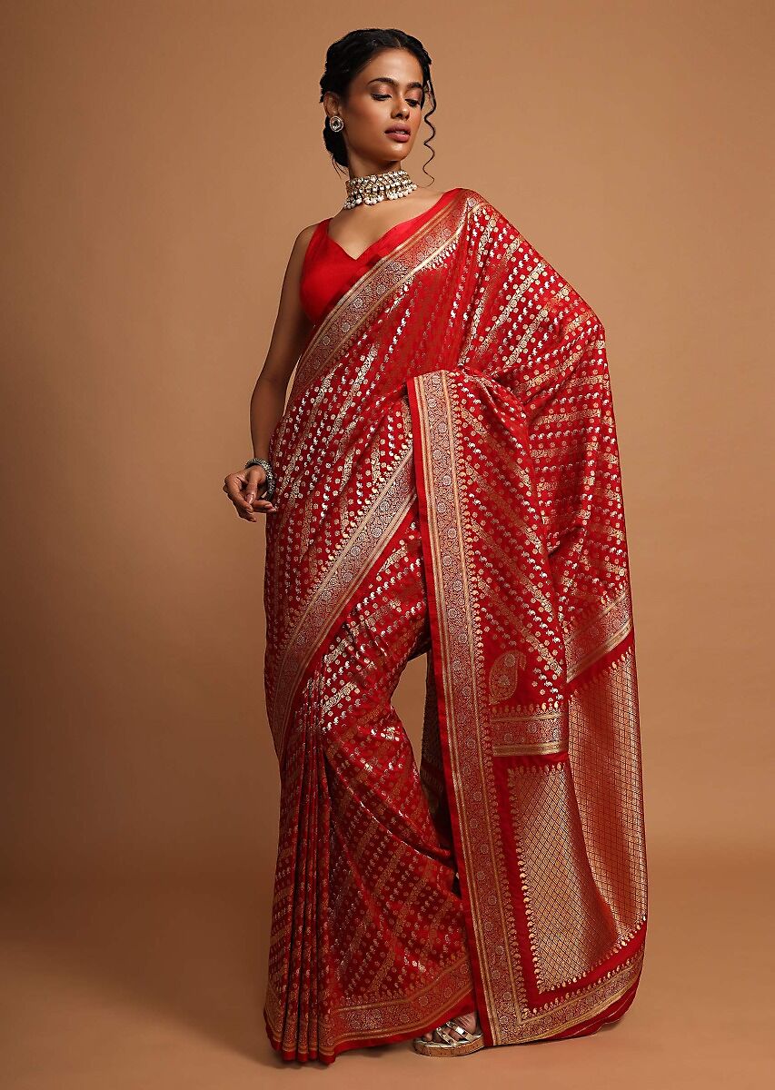 Red Banarasi Art Silk Woven Saree