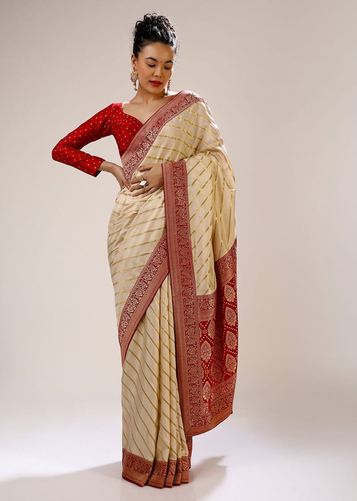 Off White Banarasi Art Silk Woven Saree