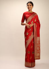 Red Banarasi Art Silk Woven Saree