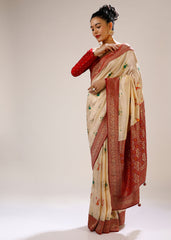 Off White Banarasi Art Silk Woven Saree