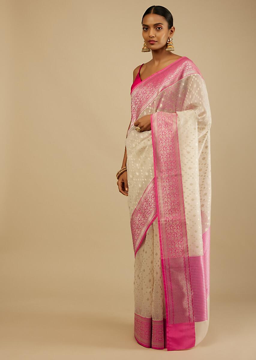 Off White Banarasi Art Silk Woven Saree