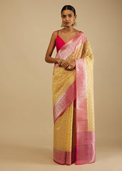 Yellow Banarasi Art Silk Woven Saree