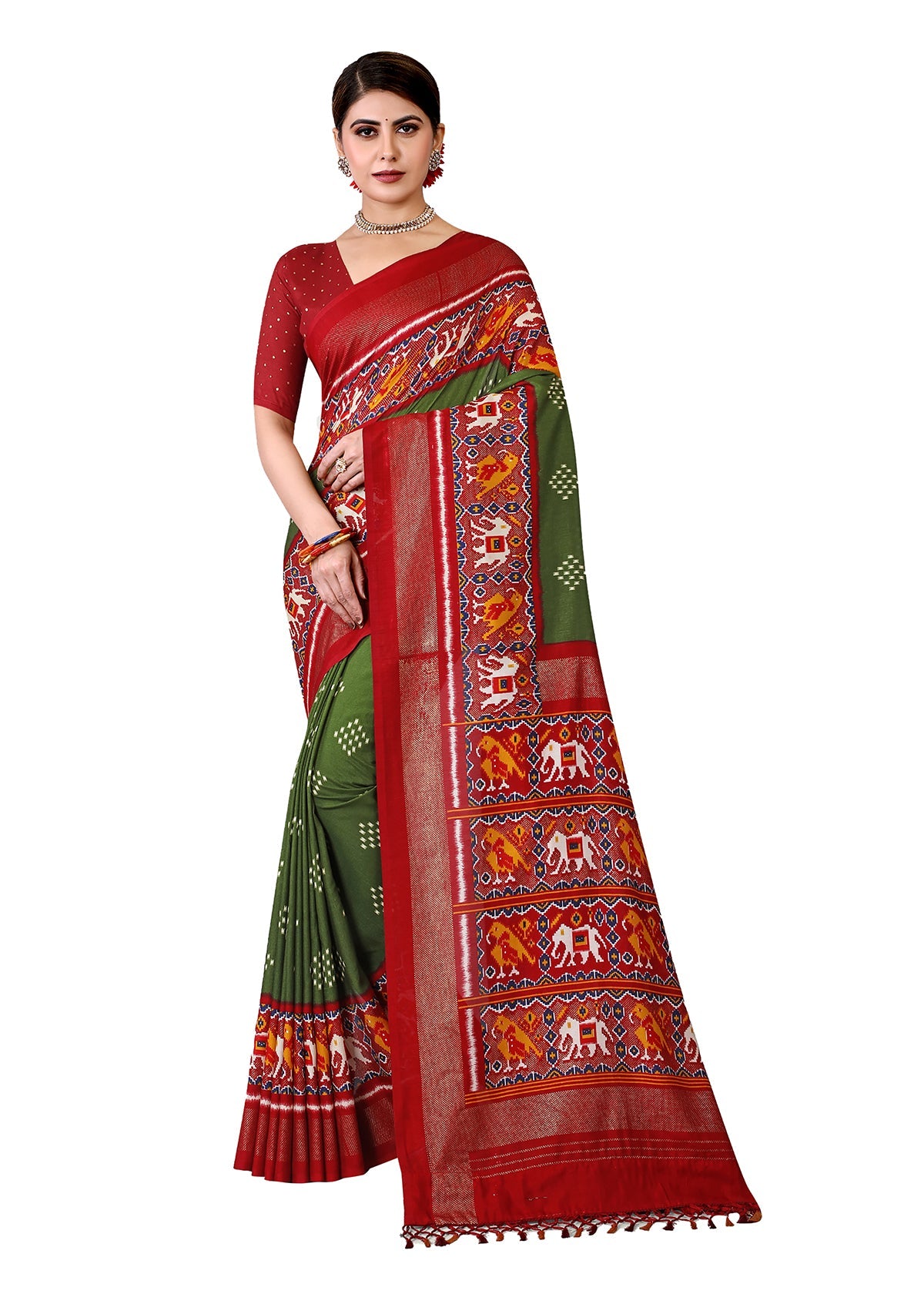 Green Silk Cotton Foil Printed Saree