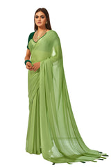 Light Green Georgette Solid Saree