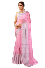 Pink Oraganza Embroidery Saree