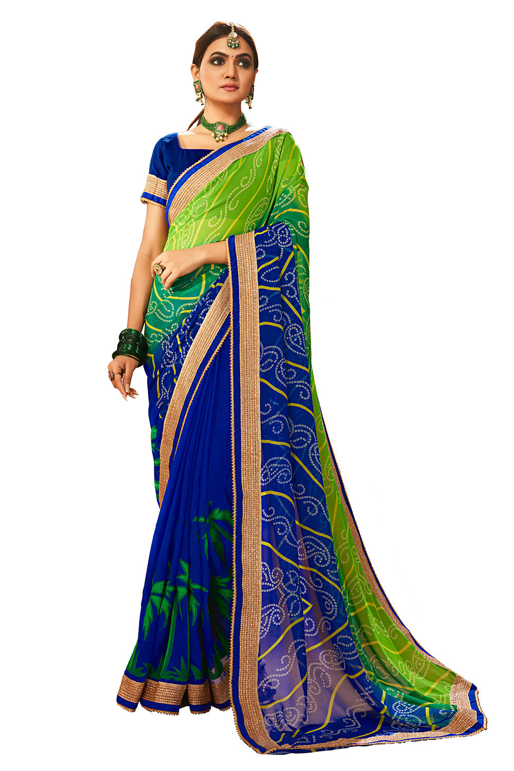 Navy Blue Georgette Embroidery Saree