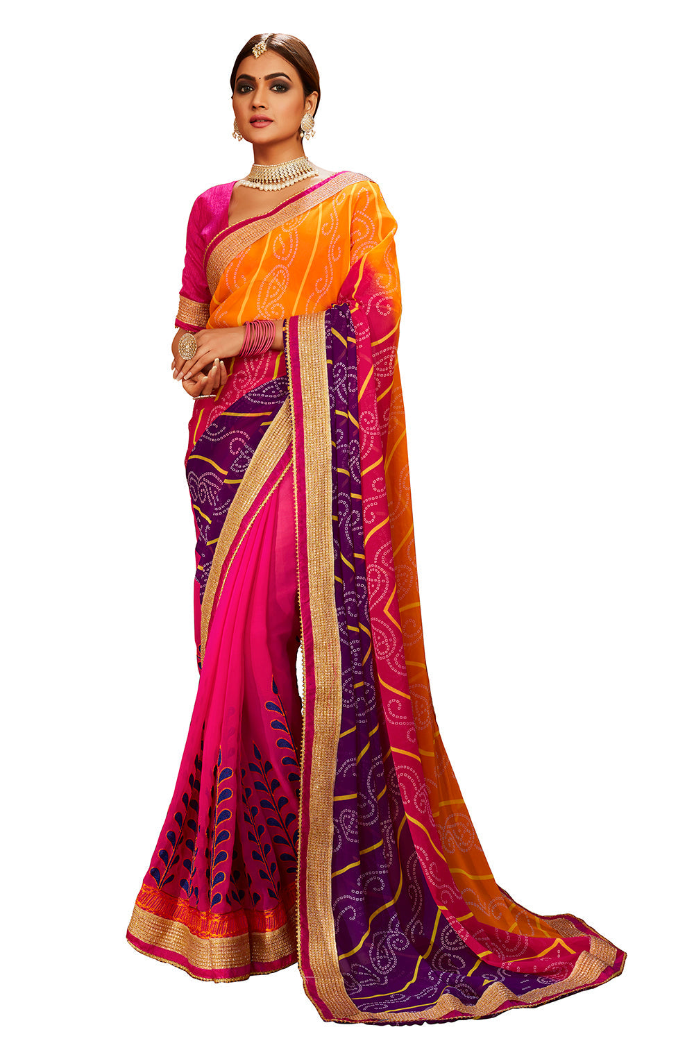 Pink Georgette Embroidery Saree