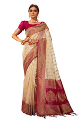 Cream Oraganza Woven Saree